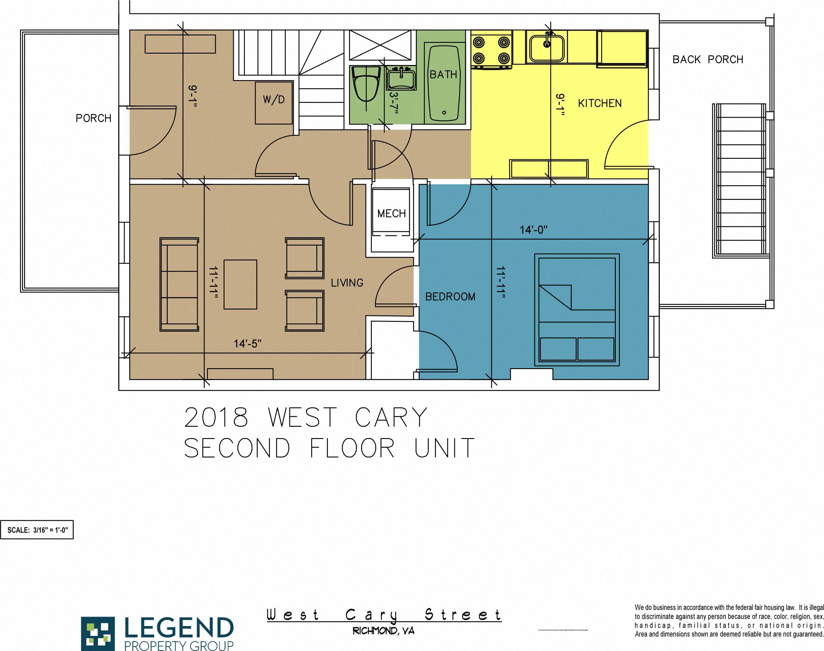 Floor plan for 1 bed, 1 bath, 742 sqft